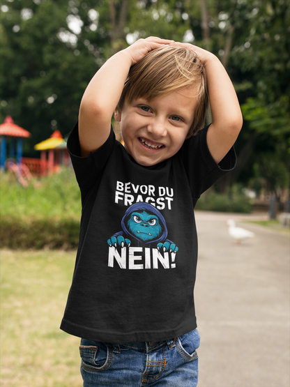 Comic Monster Before you ask - NO! Unisex Kids' Short-Sleeve T-Shirt Organic Cotton High-Quality Durable T-Shirt Kids BC SH