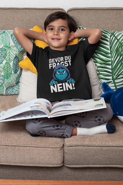 Comic Monster Before you ask - NO! Unisex Kids' Short-Sleeve T-Shirt Organic Cotton High-Quality Durable T-Shirt Kids BC SH