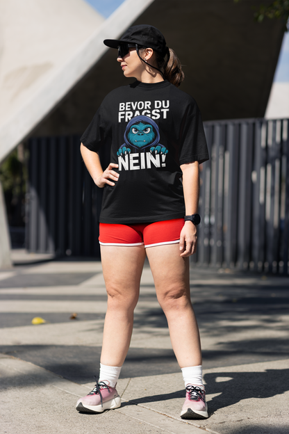 Comic Monster Before you ask - NO! Unisex Adult Freestyler Heavy Oversized Short Sleeve T-Shirt ST/St SH