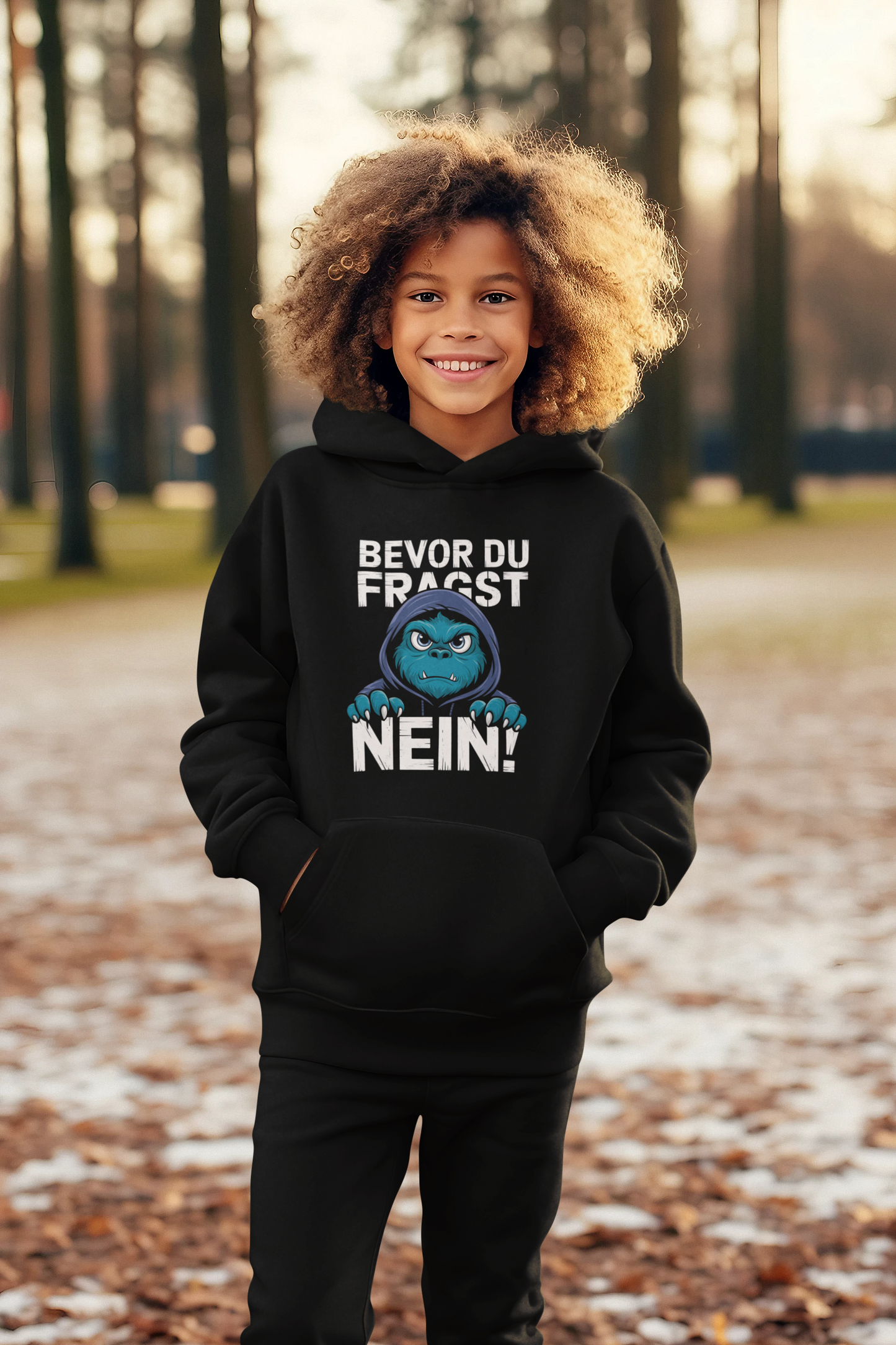 Comic Monster - Bevor du Fragst - NEIN! -  Hochwertiger Mittelschwerer Fleece-Hoodie für Jugendliche - Weltweit Verfügbar - GL