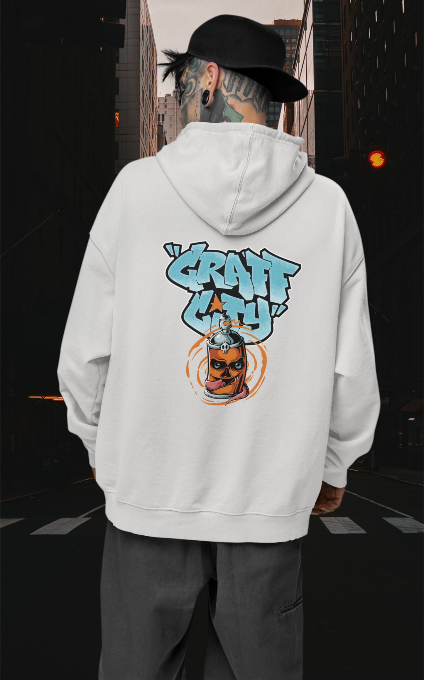 Craft City Skull Spray Streetwear - Slammer Organic Oversized Unisex Hoodie Adults SH