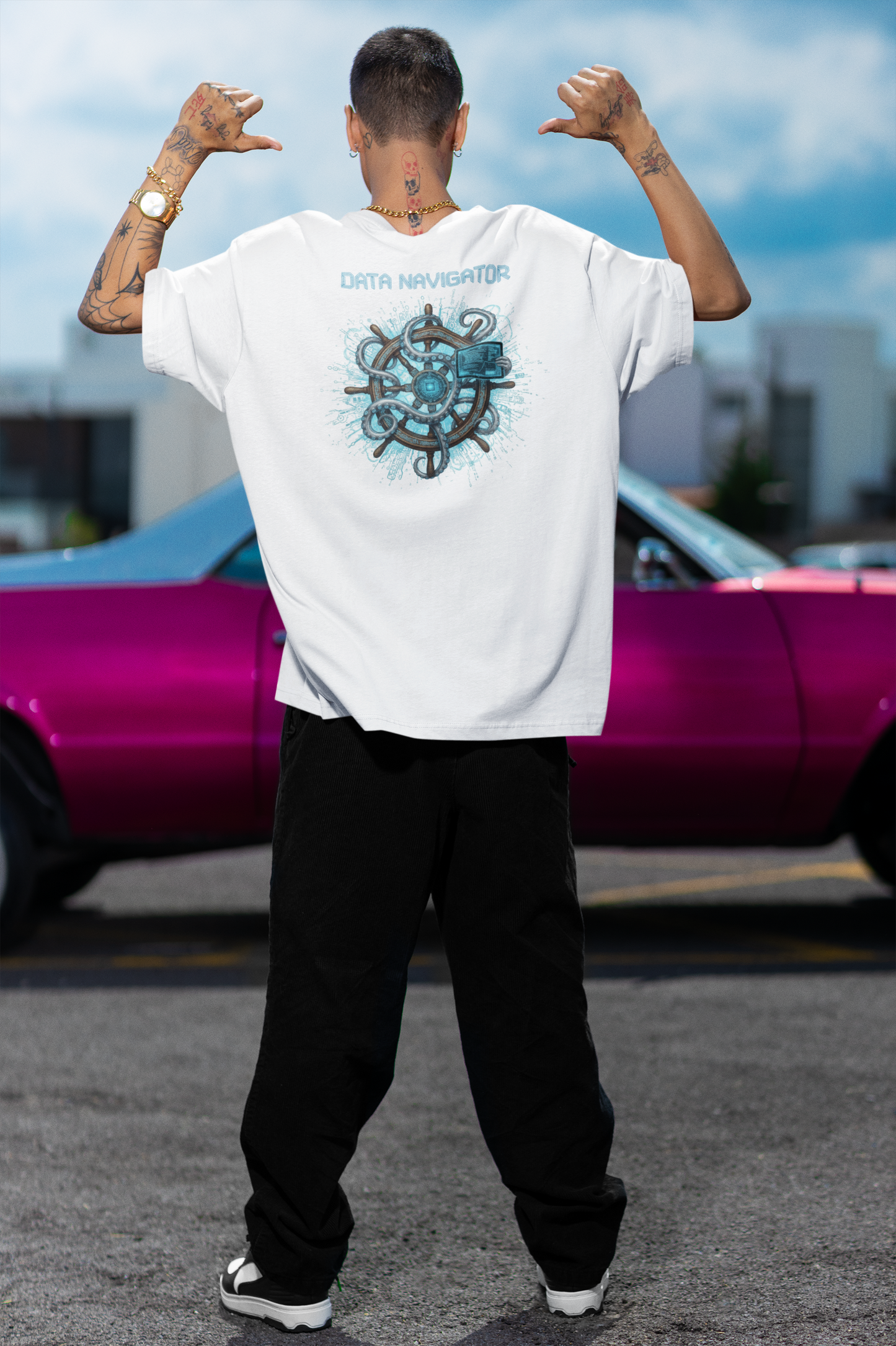 DATA NAVIGATOR OCTO PILOT Streetwear Backprint - Freestyler Bio Oversized Unisex T-Shirt Erwachsene SH
