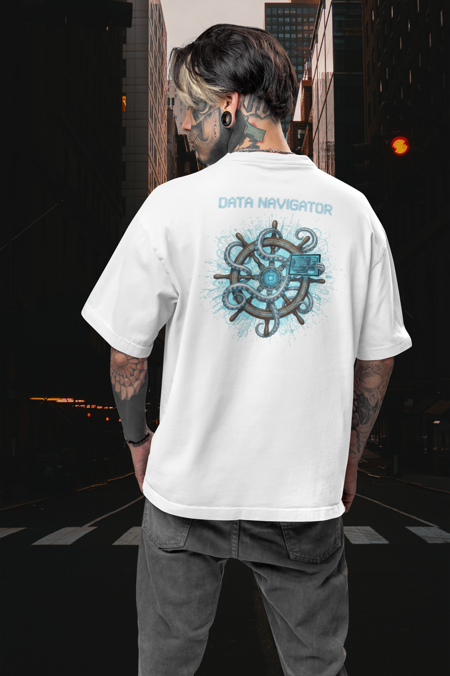 DATA NAVIGATOR OCTO PILOT Streetwear Backprint - Freestyler Bio Oversized Unisex T-Shirt Erwachsene SH