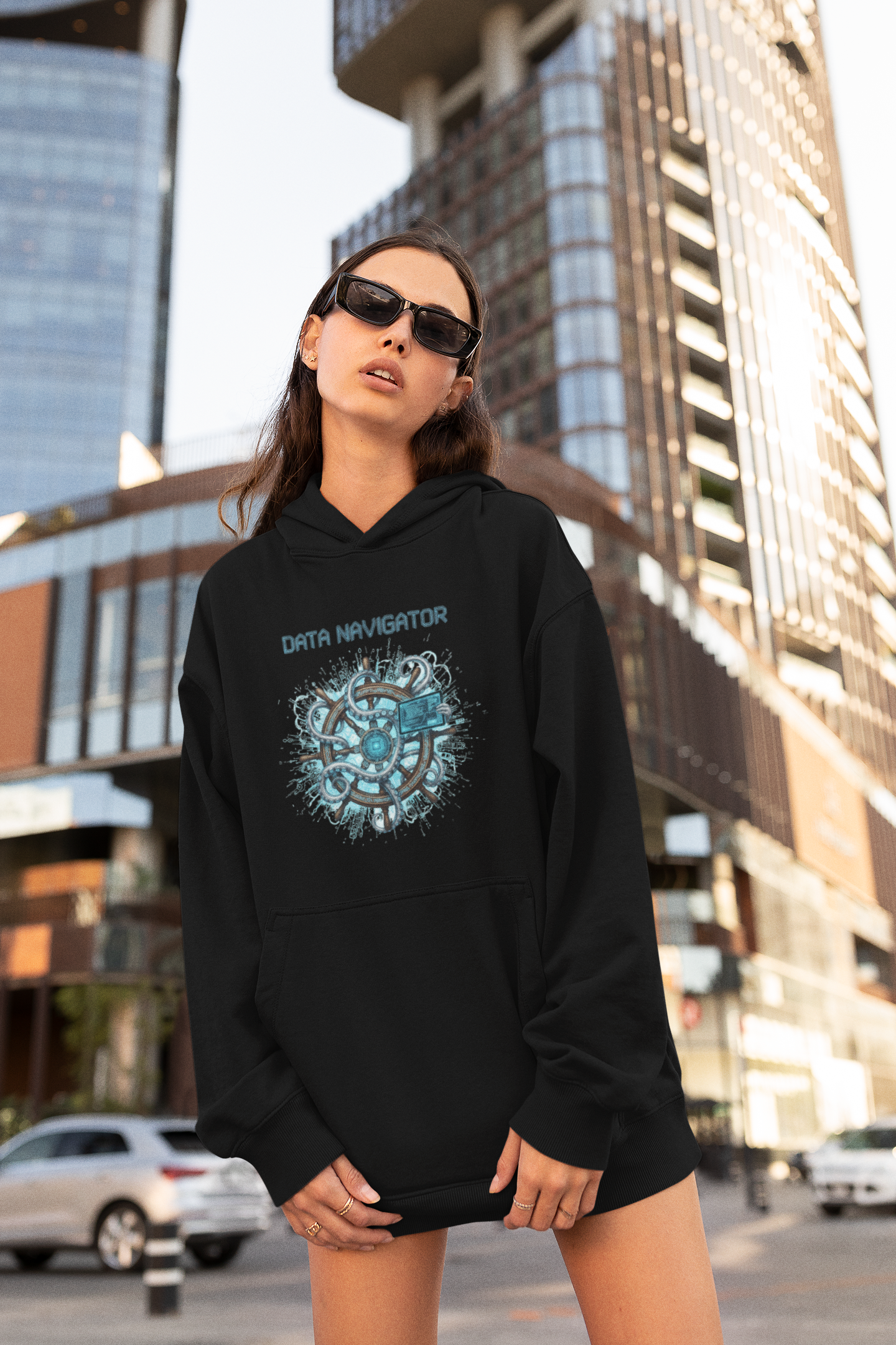 DATA NAVIGATOR OCTO PILOT Streetwear Frontside - Slammer Bio Oversized Unisex Hoodie Adults SH - Unisex Oversized Organic Hoodie 2.0