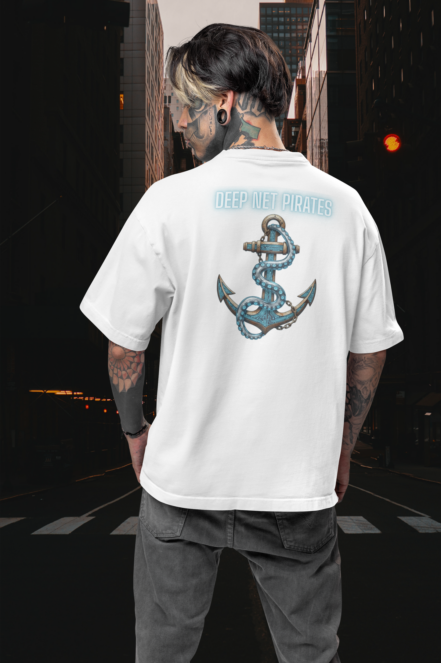 DEEP NET PIRATES Streetwear Backprint - Freestyler Bio Oversized Unisex T-Shirt Erwachsene SH