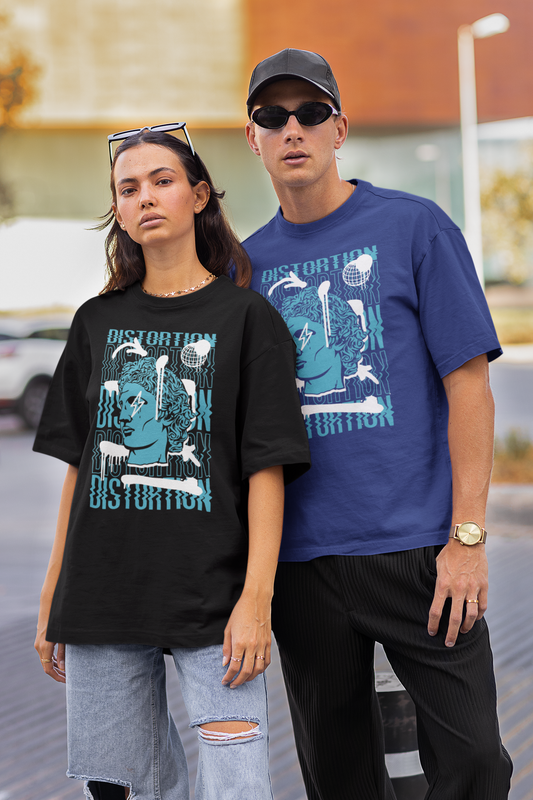 DISTORTION APOLLO VIBES Streetwear Front Print - Freestyler Organic Oversized Unisex T-Shirt Adult SH