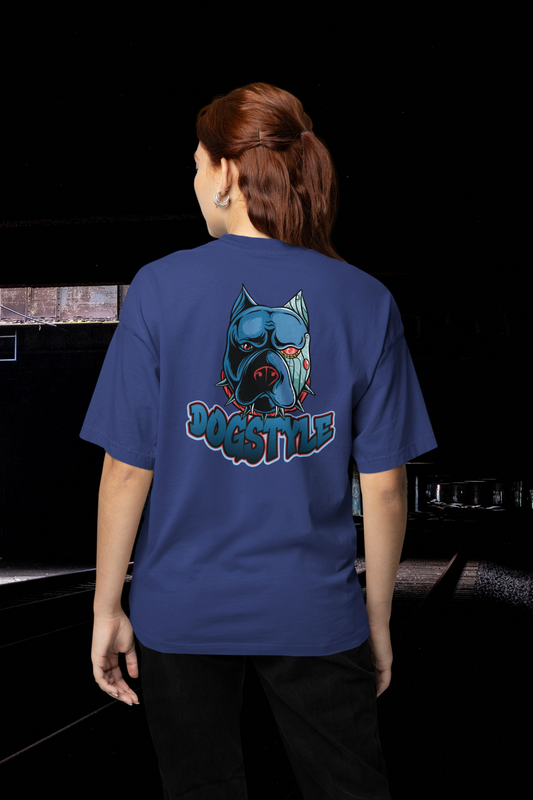 DOGSTYLE CYBER PIBULL Streetwear Backprint - Freestyler Bio Oversized Unisex T-Shirt Erwachsene SH