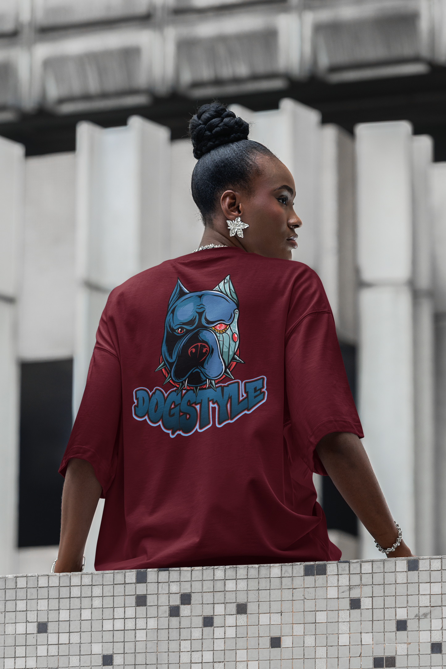 DOGSTYLE CYBER PIBULL Streetwear Backprint - Freestyler Bio Oversized Unisex T-Shirt Erwachsene SH