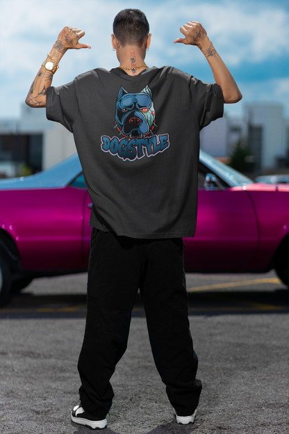 DOGSTYLE CYBER PIBULL Streetwear Backprint - Freestyler Bio Oversized Unisex T-Shirt Erwachsene SH