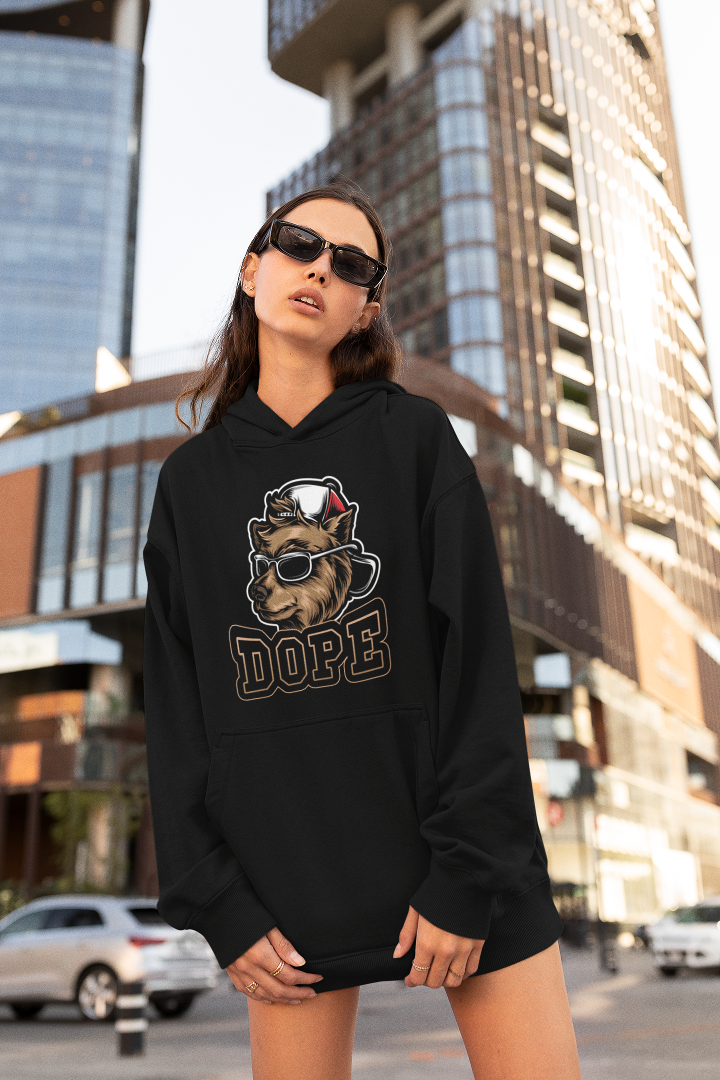 DOPE DOG BEAR STYLE Streetwear Frontside - Slammer Organic Oversized Unisex Hoodie Adult SH