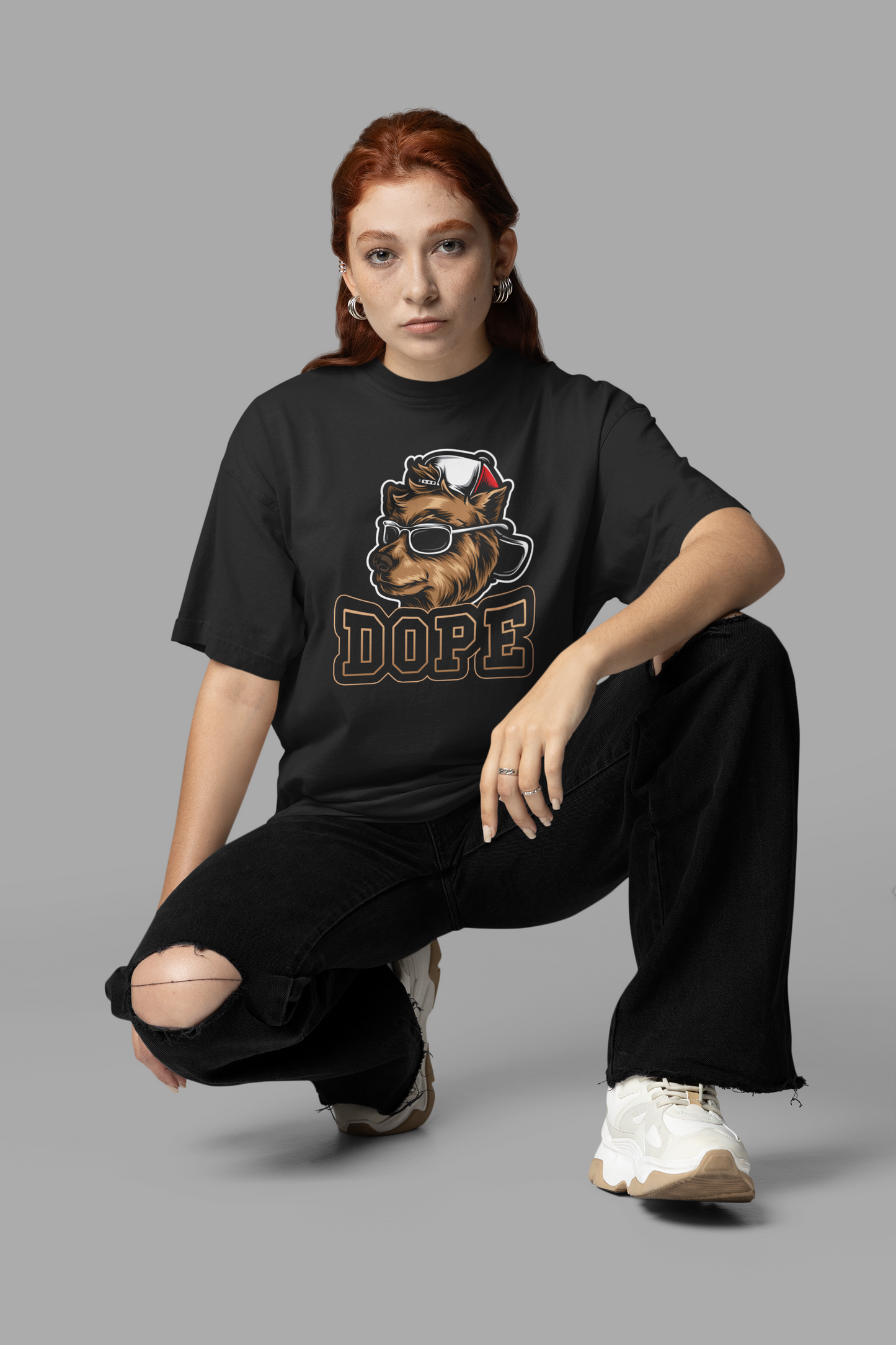 DOPE DOG BEAR STYLE Streetwear Frontprint - Freestyler Bio Oversized Unisex T-Shirt Erwachsene SH