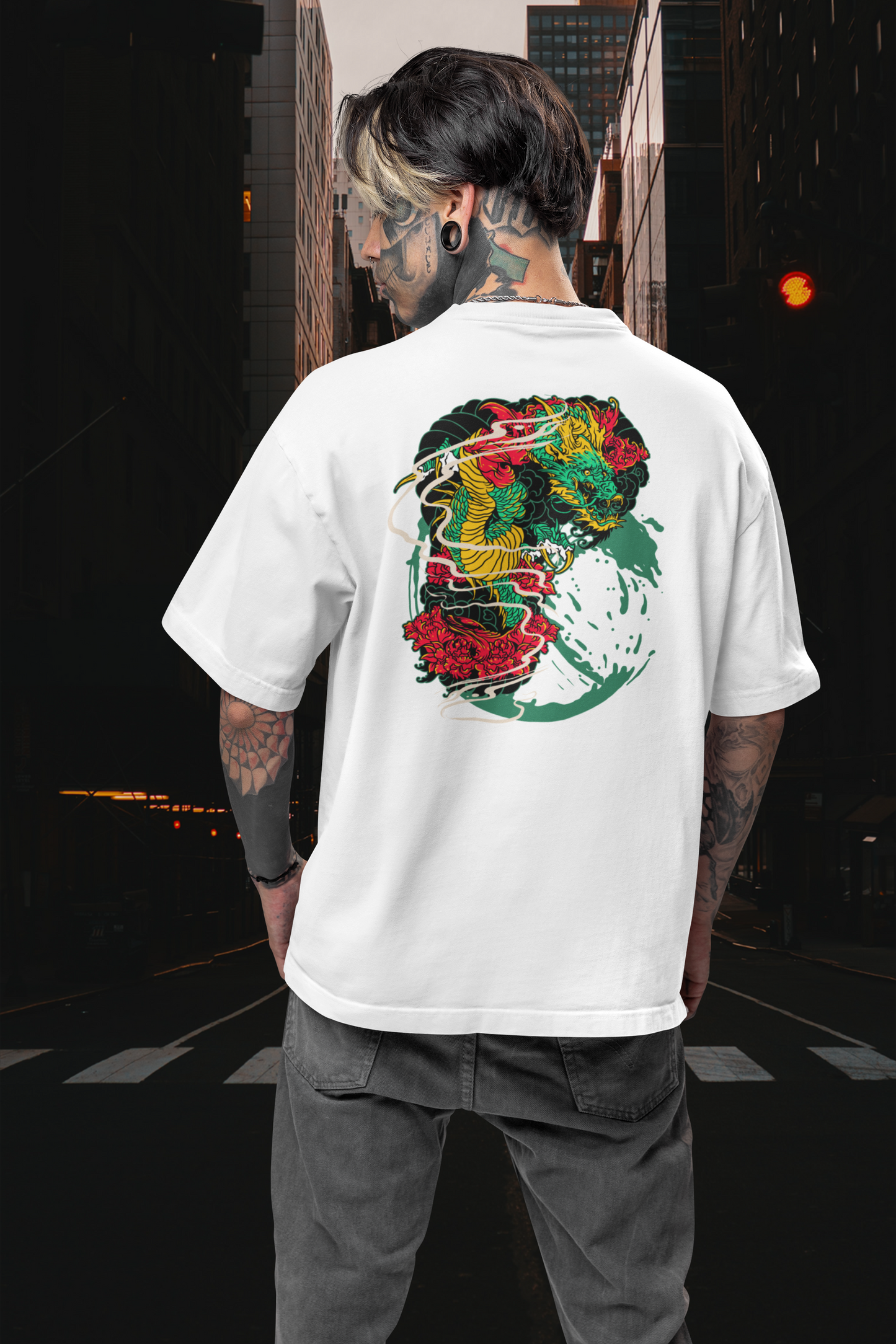 DRAGON RED FIRE Streetwear Backprint - Freestyler Bio Oversized Unisex T-Shirt Erwachsene SH