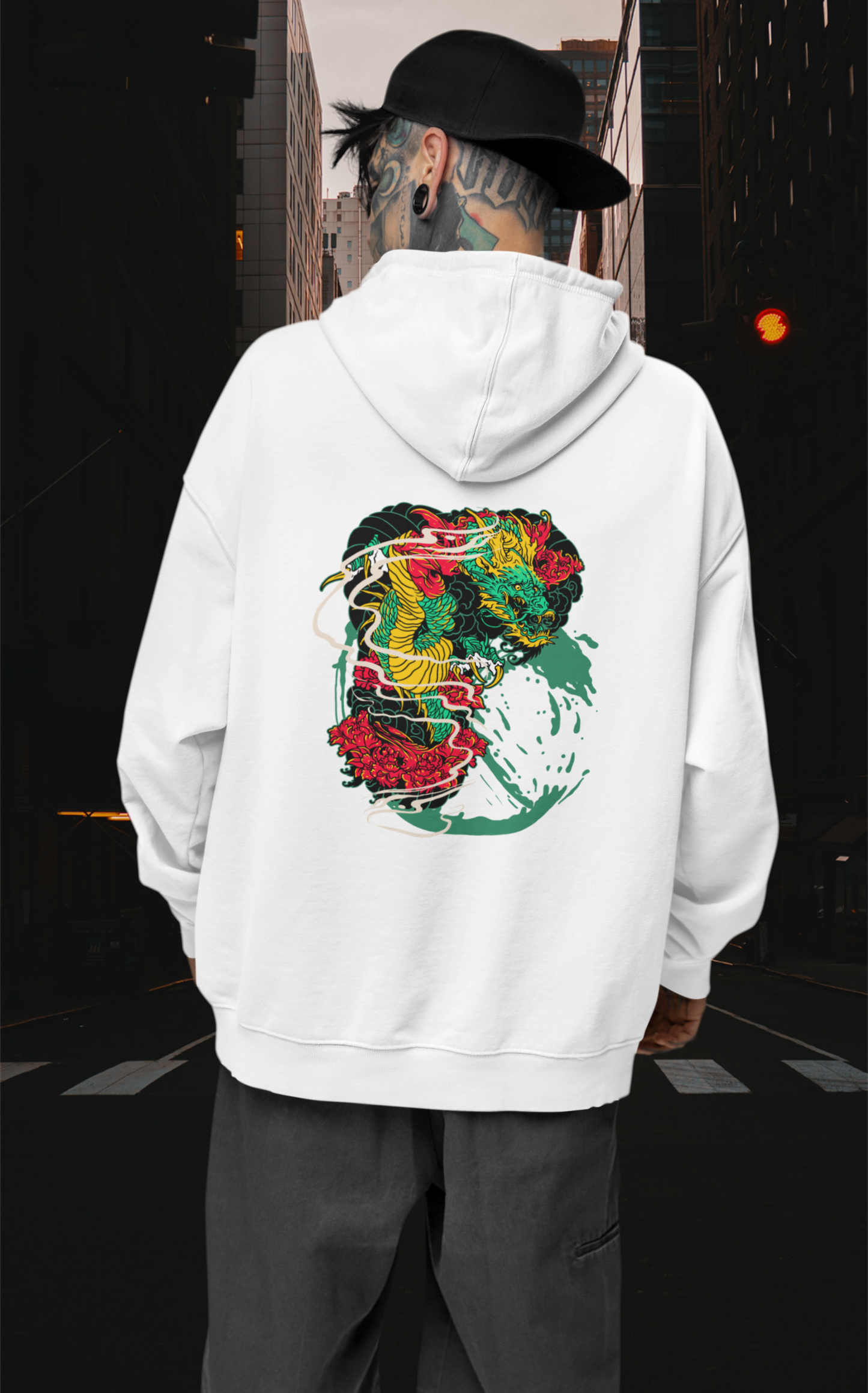 DRAGON RED FIRE Streetwear - Sudadera con capucha unisex extragrande orgánica Slammer para adultos SH - Sudadera con capucha unisex extragrande orgánica 2.0