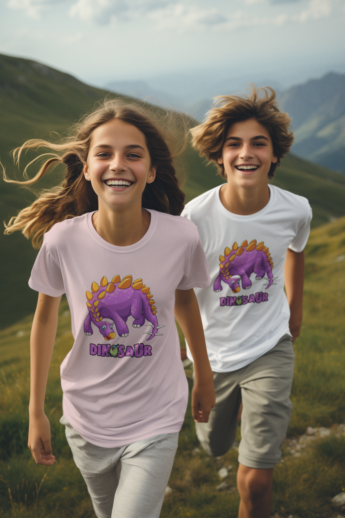 Kinder T-Shirt Kurzarm-Shirt Baumwolle Hochwertig Langlebig - Dinosaurier Lila mit Ei - T-Shirt Kids BC SH