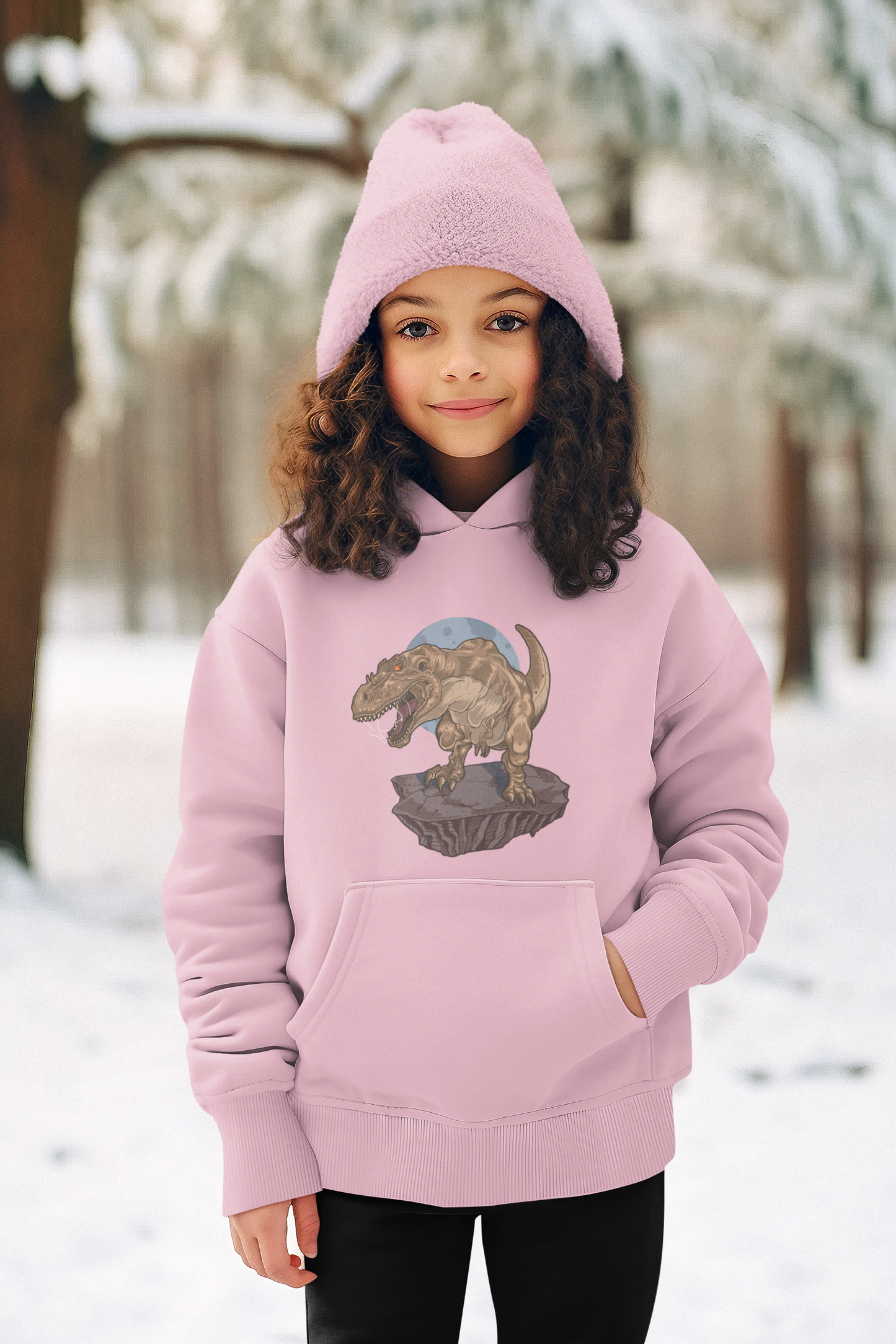 Kinder Hoodie Pullover Bio Baumwolle Hochwertig Langlebig - Dinosaurier Rex auf Fels - Mini Cruiser Hoodie 2.0 ST/ST SH