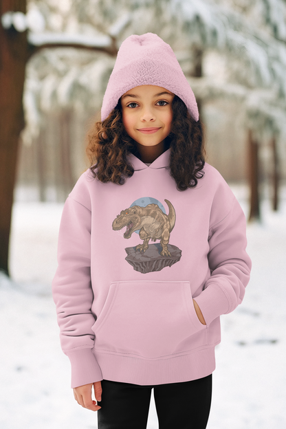 Dinosaurio Rex sobre una roca - Sudadera con capucha de felpa de peso medio y alta calidad para adolescentes - Disponible en todo el mundo - GL