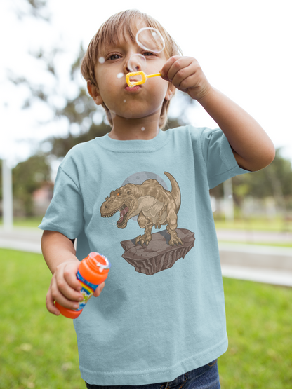 Dinosaurier auf Felsbrocken - Kinder T-Shirt Kurzarm-Shirt Baumwolle Hochwertig Langlebig - T-Shirt Kids BC SH