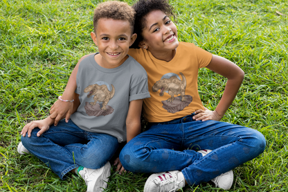 Dinosaurier auf Felsbrocken - Kinder T-Shirt Kurzarm-Shirt Baumwolle Hochwertig Langlebig - T-Shirt Kids BC SH