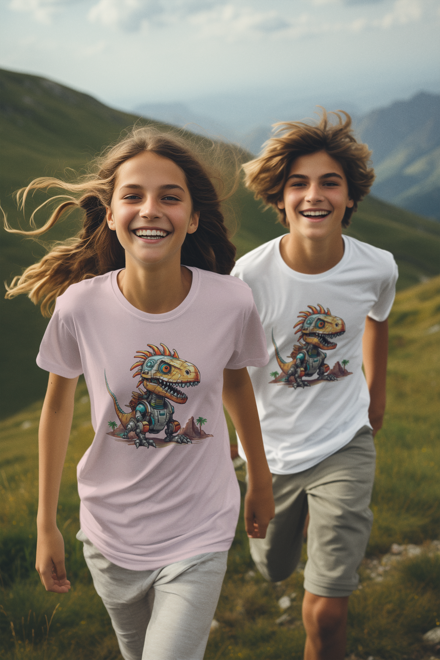 Kinder T-Shirt Kurzarm-Shirt Baumwolle Hochwertig Langlebig - Dinosaurier und Transformers Rexi - T-Shirt Kids BC SH