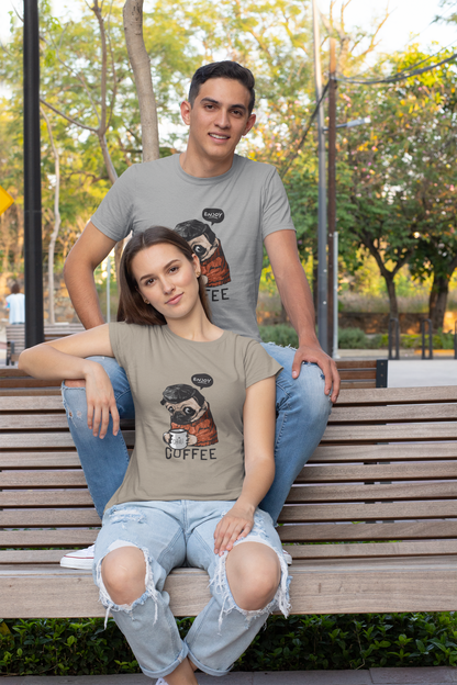 Dog enjoy coffee Chill Front - Unisex Erwachsenen Bio Baumwolle Kurzarm Shirt Creator T-Shirt 2.0 ST/ST SH