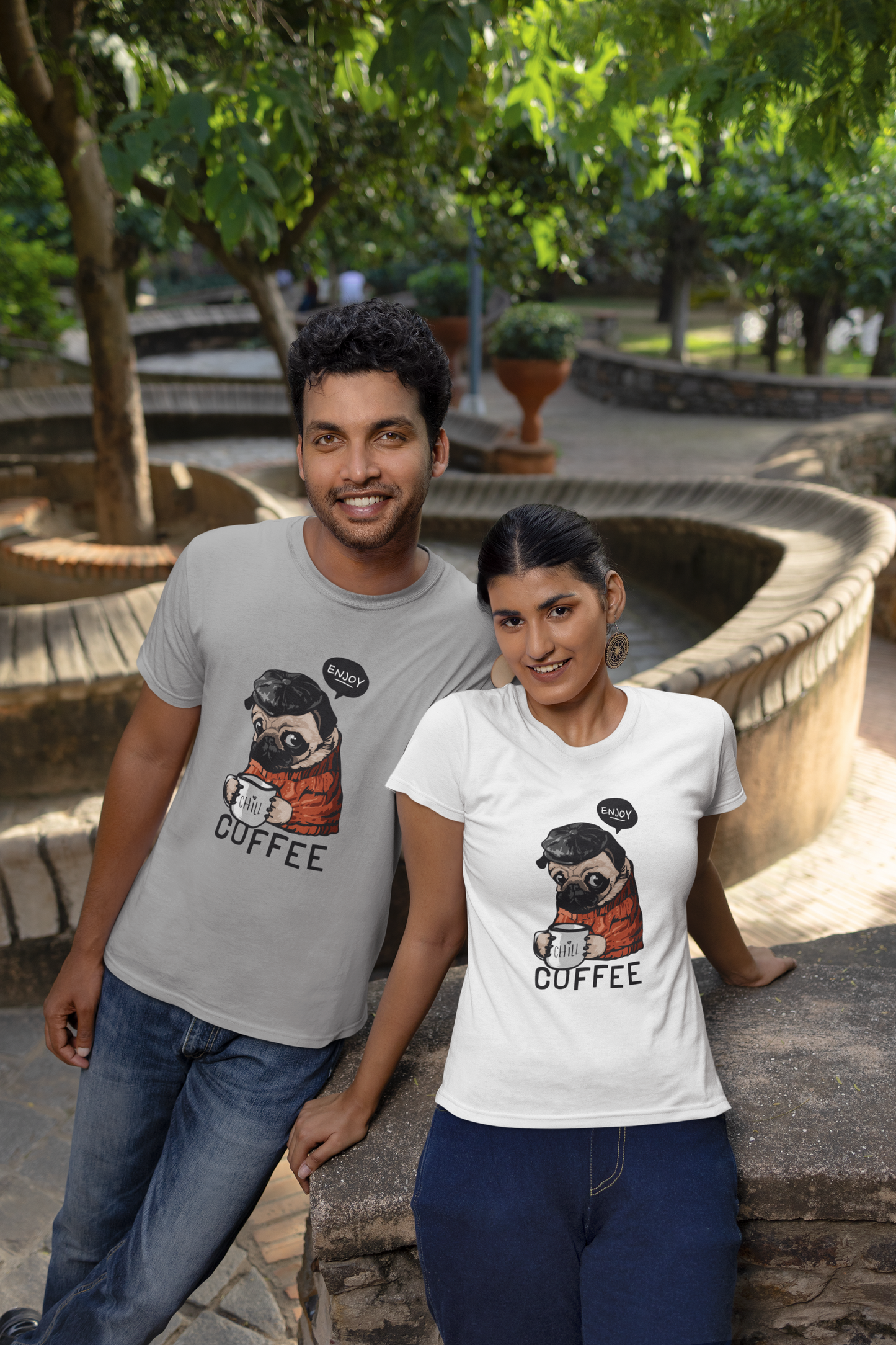 Dog enjoy coffee Chill Front - Unisex Erwachsenen Bio Baumwolle Kurzarm Shirt Creator T-Shirt 2.0 ST/ST SH