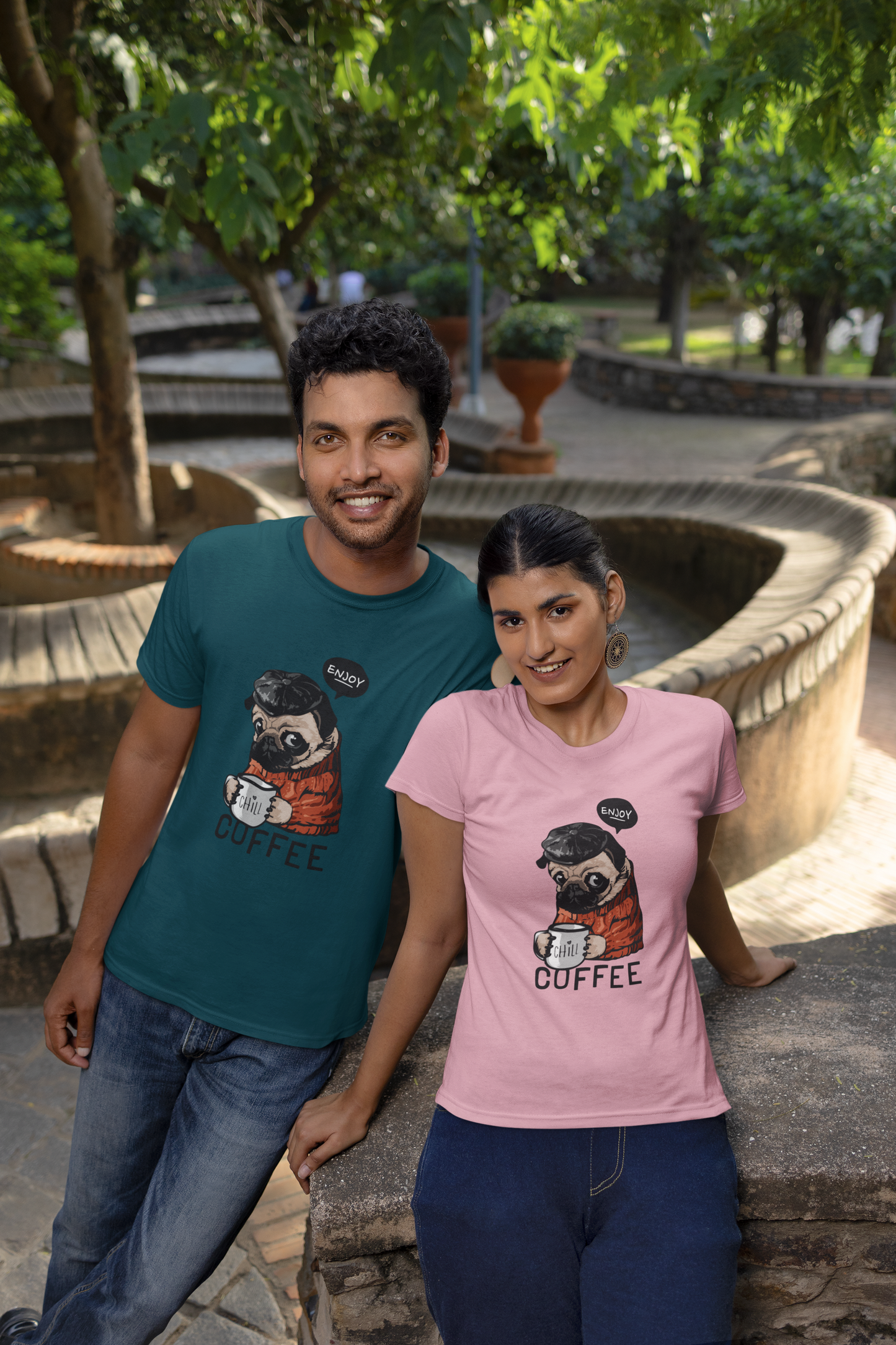 Dog enjoy coffee Chill Front - Unisex Erwachsenen Bio Baumwolle Kurzarm Shirt Creator T-Shirt 2.0 ST/ST SH