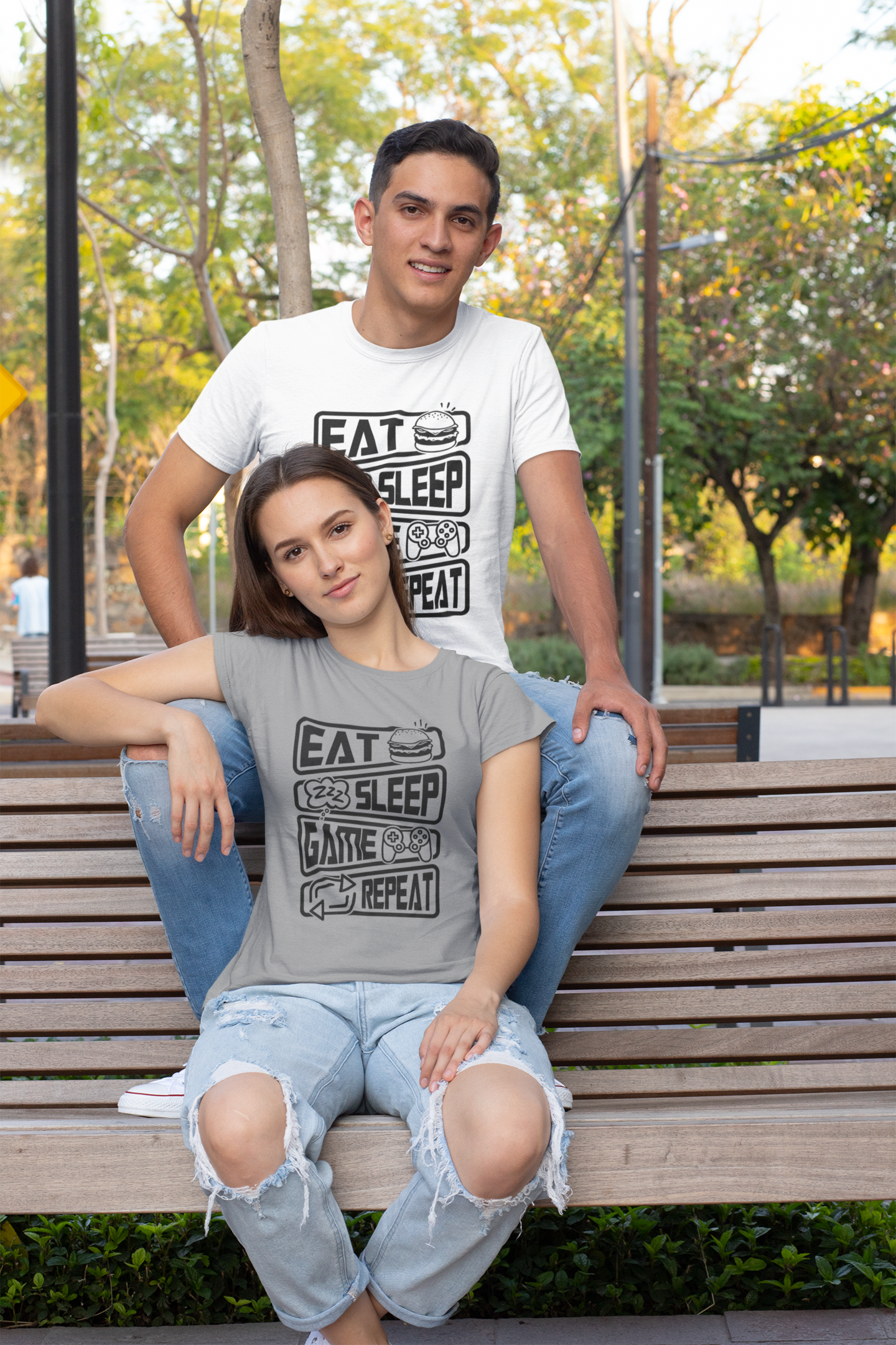 Eat Sleep Game Repeat Front - Unisex Erwachsenen Bio Creator T-Shirt SH