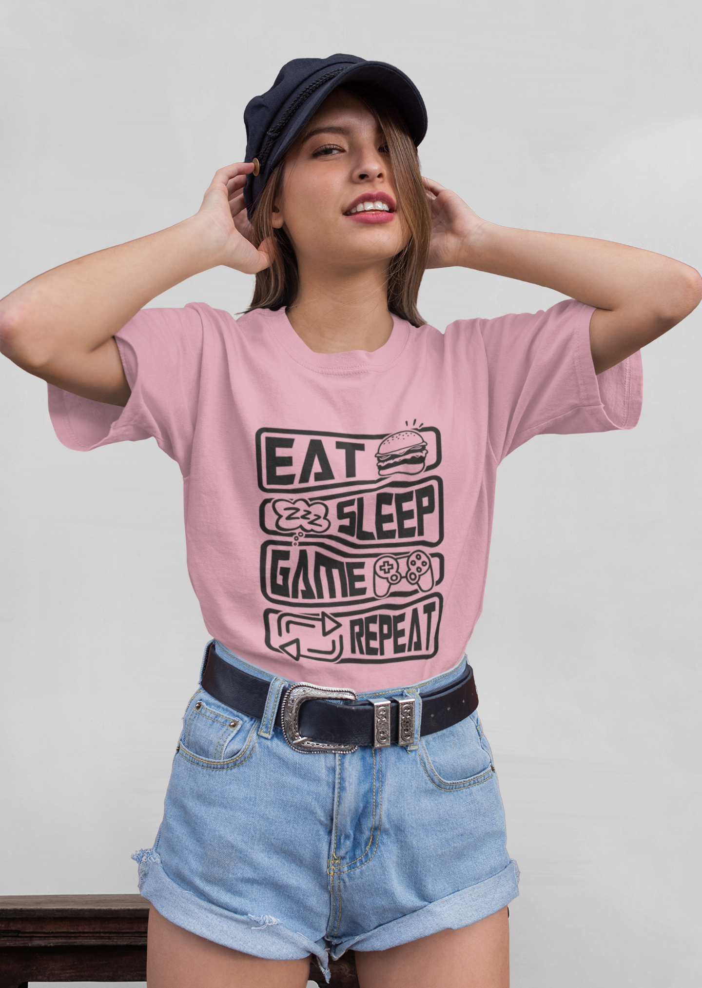 Eat Sleep Game Repeat Front - Unisex Erwachsenen Bio Creator T-Shirt SH