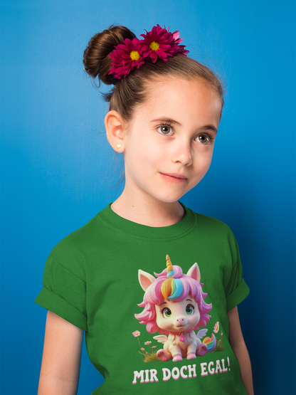 Einhorn Mir doch egal - Unisex Kinder T-Shirt Kurzarm-Shirt Bio Baumwolle Hochwertig Langlebig T-Shirt Kids BC SH