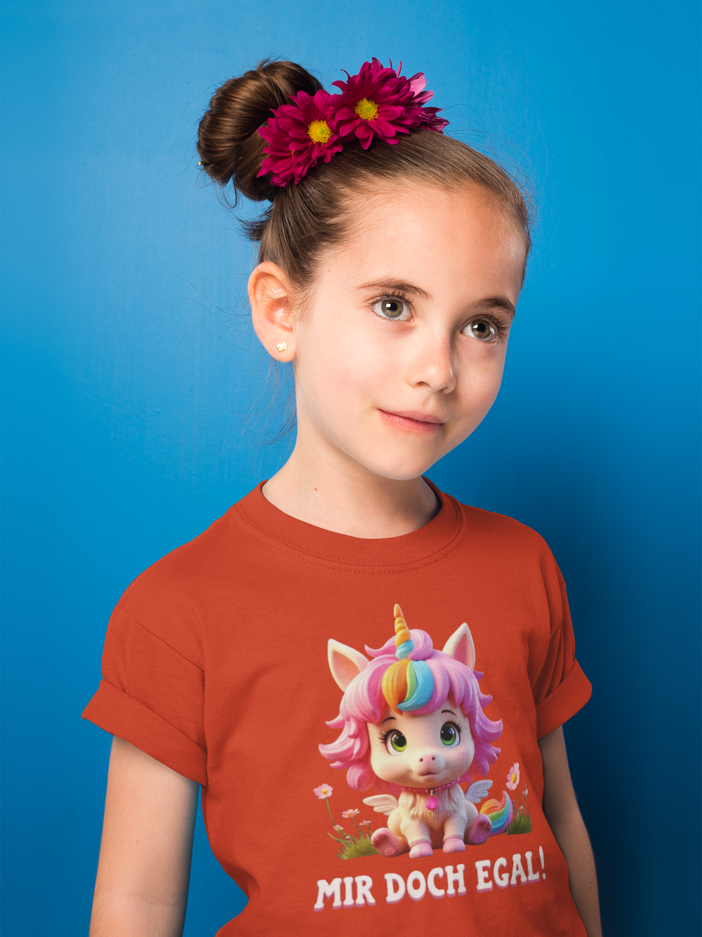 Einhorn Mir doch egal - Unisex Kinder T-Shirt Kurzarm-Shirt Bio Baumwolle Hochwertig Langlebig T-Shirt Kids BC SH