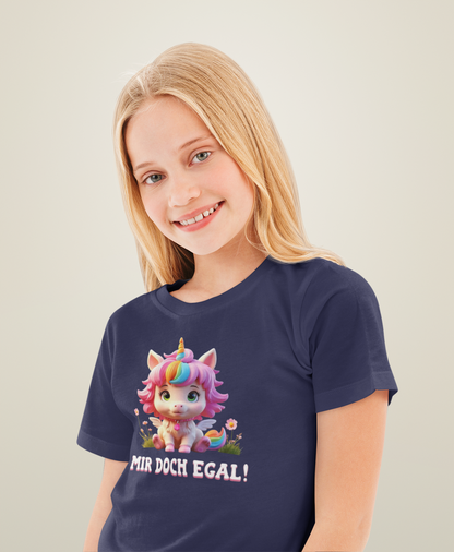 Einhorn Mir doch egal - Unisex Kinder T-Shirt Kurzarm-Shirt Bio Baumwolle Hochwertig Langlebig T-Shirt Kids BC SH