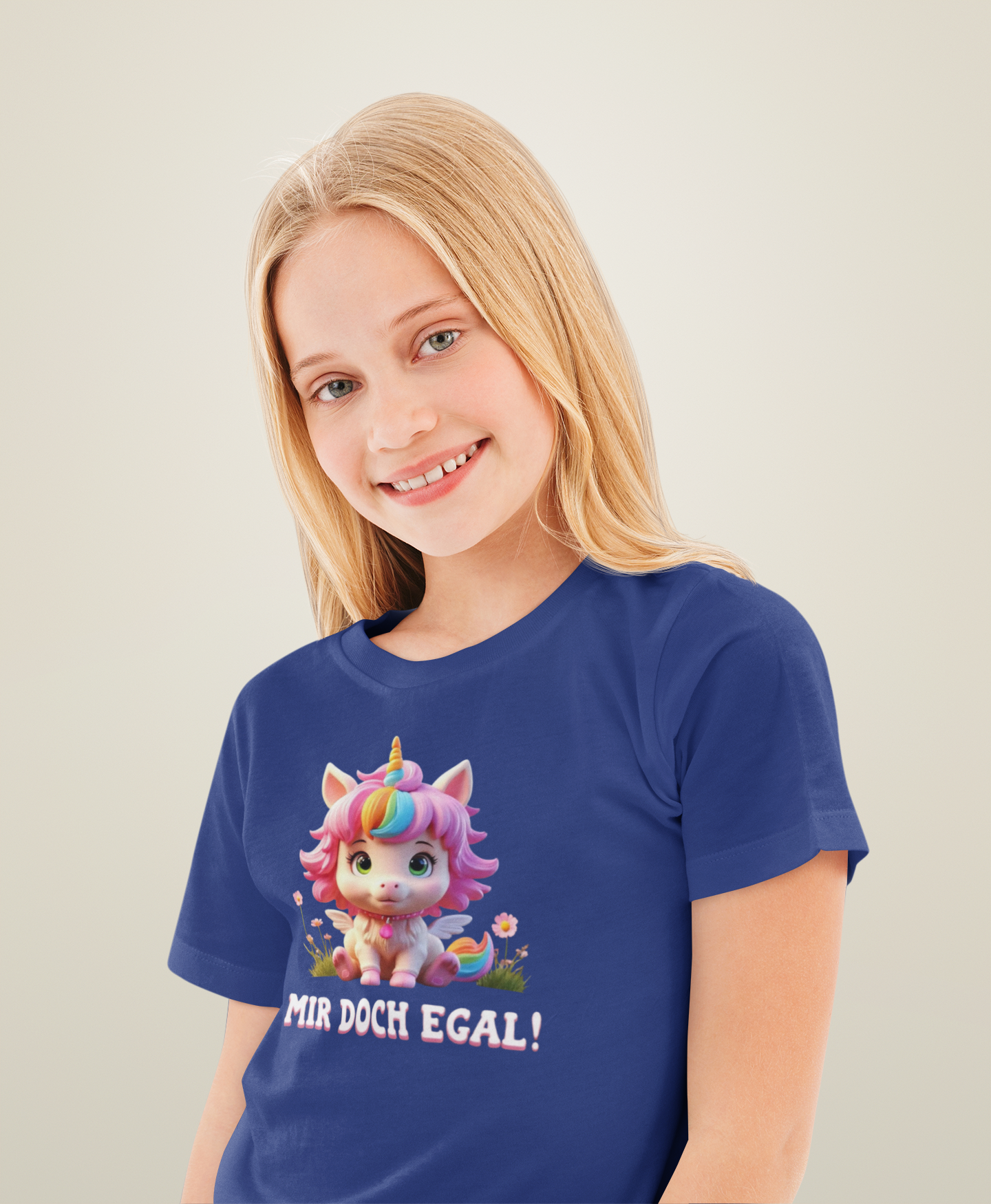 Einhorn Mir doch egal - Unisex Kinder T-Shirt Kurzarm-Shirt Bio Baumwolle Hochwertig Langlebig T-Shirt Kids BC SH