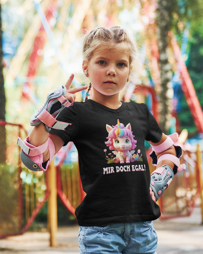 Einhorn Mir doch egal - Unisex Kinder T-Shirt Kurzarm-Shirt Bio Baumwolle Hochwertig Langlebig T-Shirt Kids BC SH