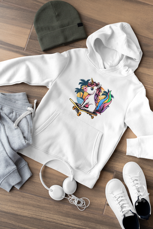 Kinder Hoodie Pullover Bio Baumwolle Hochwertig Langlebig - Einhorn Skater Sunset - Mini Cruiser Hoodie 2.0 ST/ST SH