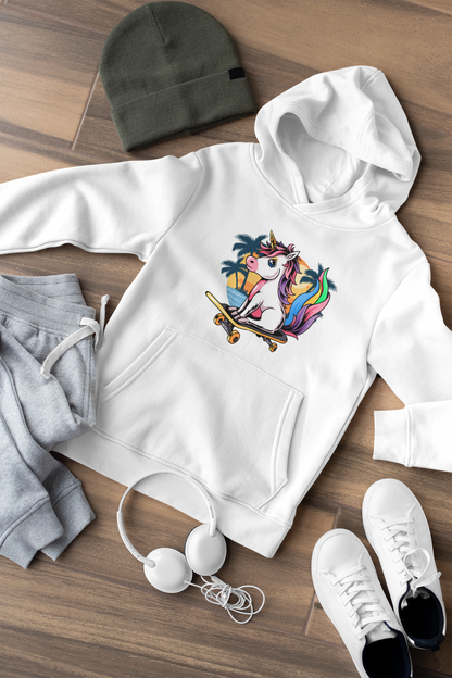 Einhorn Skater Sunset - Hochwertiger Mittelschwerer Fleece-Hoodie für Jugendliche - Weltweit Verfügbar - GL