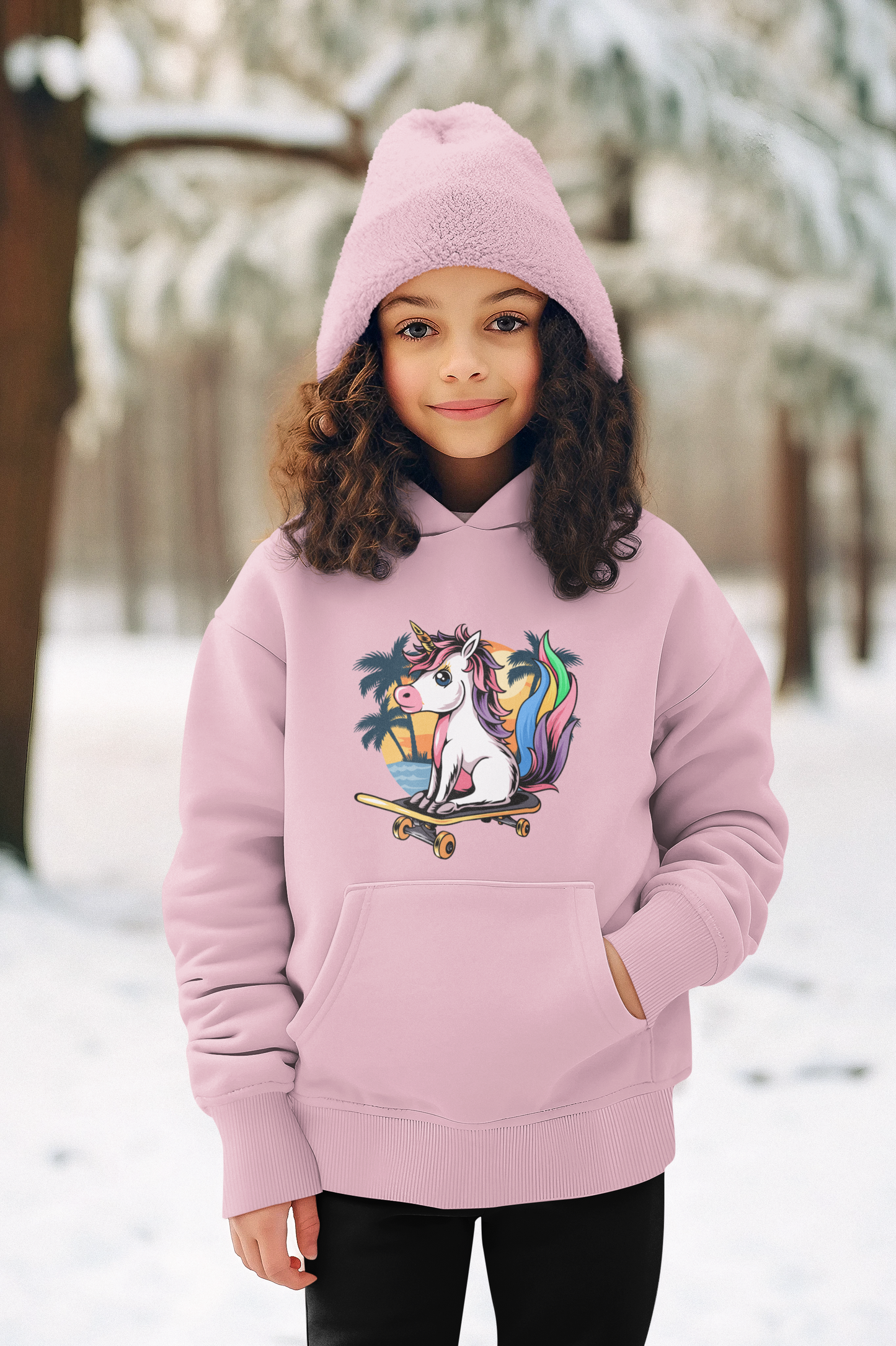 Kinder Hoodie Pullover Bio Baumwolle Hochwertig Langlebig - Einhorn Skater Sunset - Mini Cruiser Hoodie 2.0 ST/ST SH