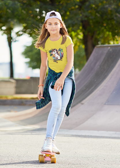 Unicornio Patinador Atardecer - Camiseta de manga corta para niños, algodón duradero de alta calidad - Camiseta para niños BC SH
