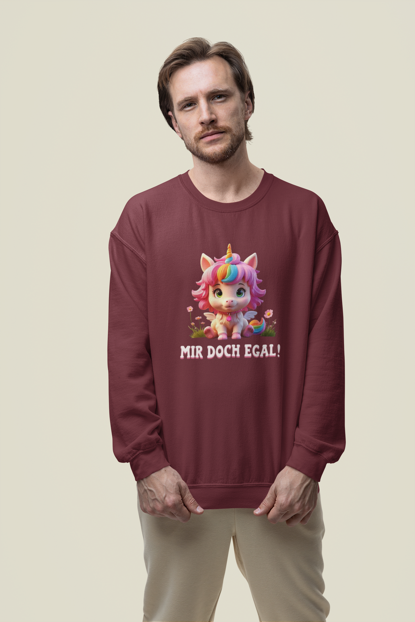 Einhorn Cute auf Wiese Mir doch egal - Unisex Erwachsenen Bio Changer Sweatshirt ST/ST SH