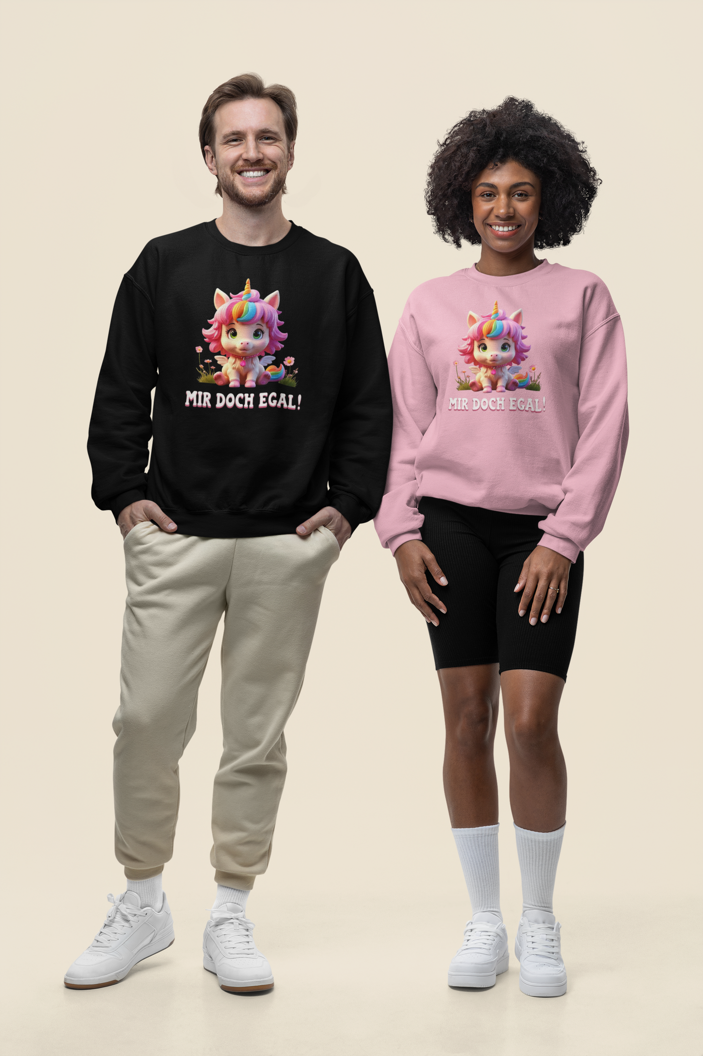 Einhorn Cute auf Wiese Mir doch egal - Unisex Erwachsenen Bio Changer Sweatshirt ST/ST SH