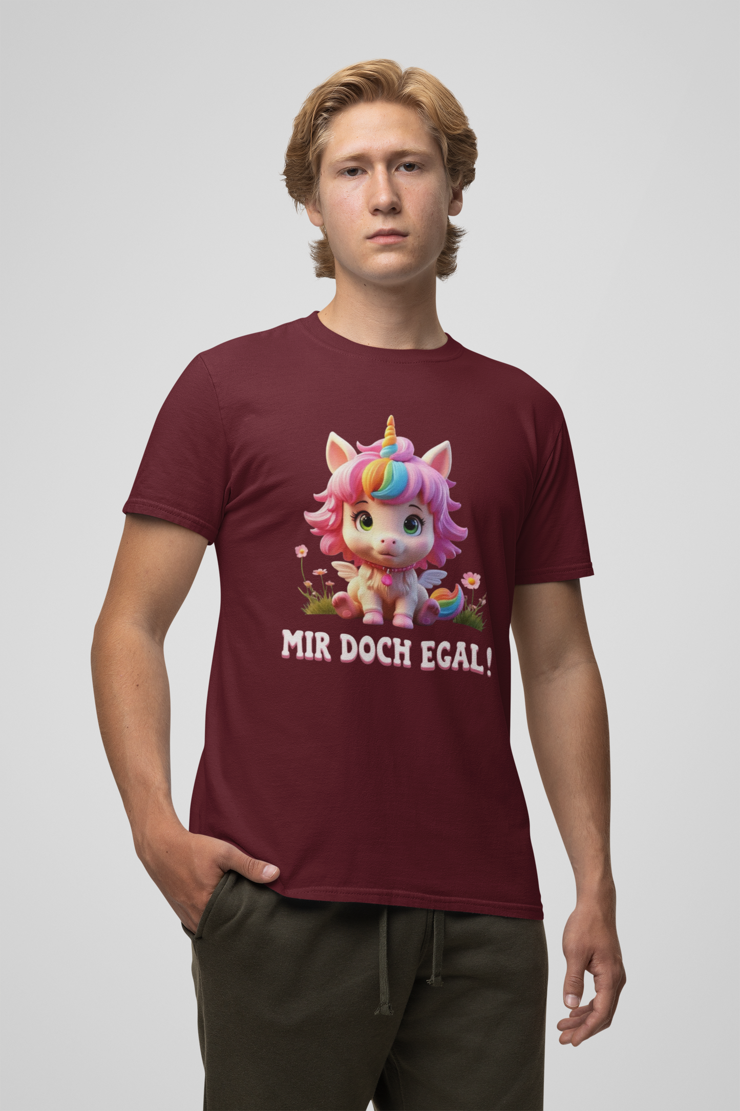 Einhorn Cute auf Wiese Mir doch egal Front- Unisex Erwachsenen Bio Creator T-Shirt ST/ST SH