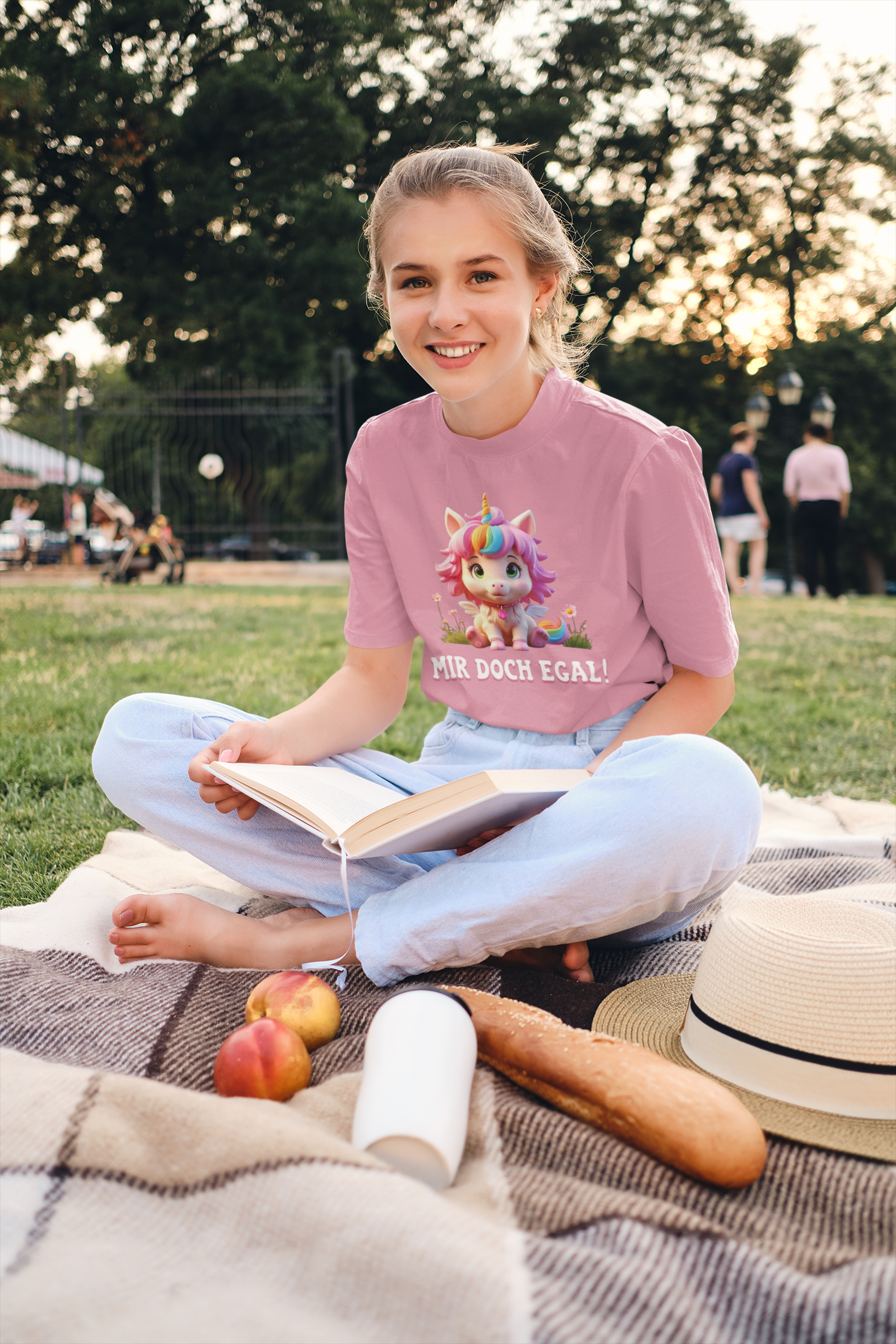 Einhorn Cute auf Wiese Mir doch egal Front- Unisex Erwachsenen Bio Creator T-Shirt ST/ST SH