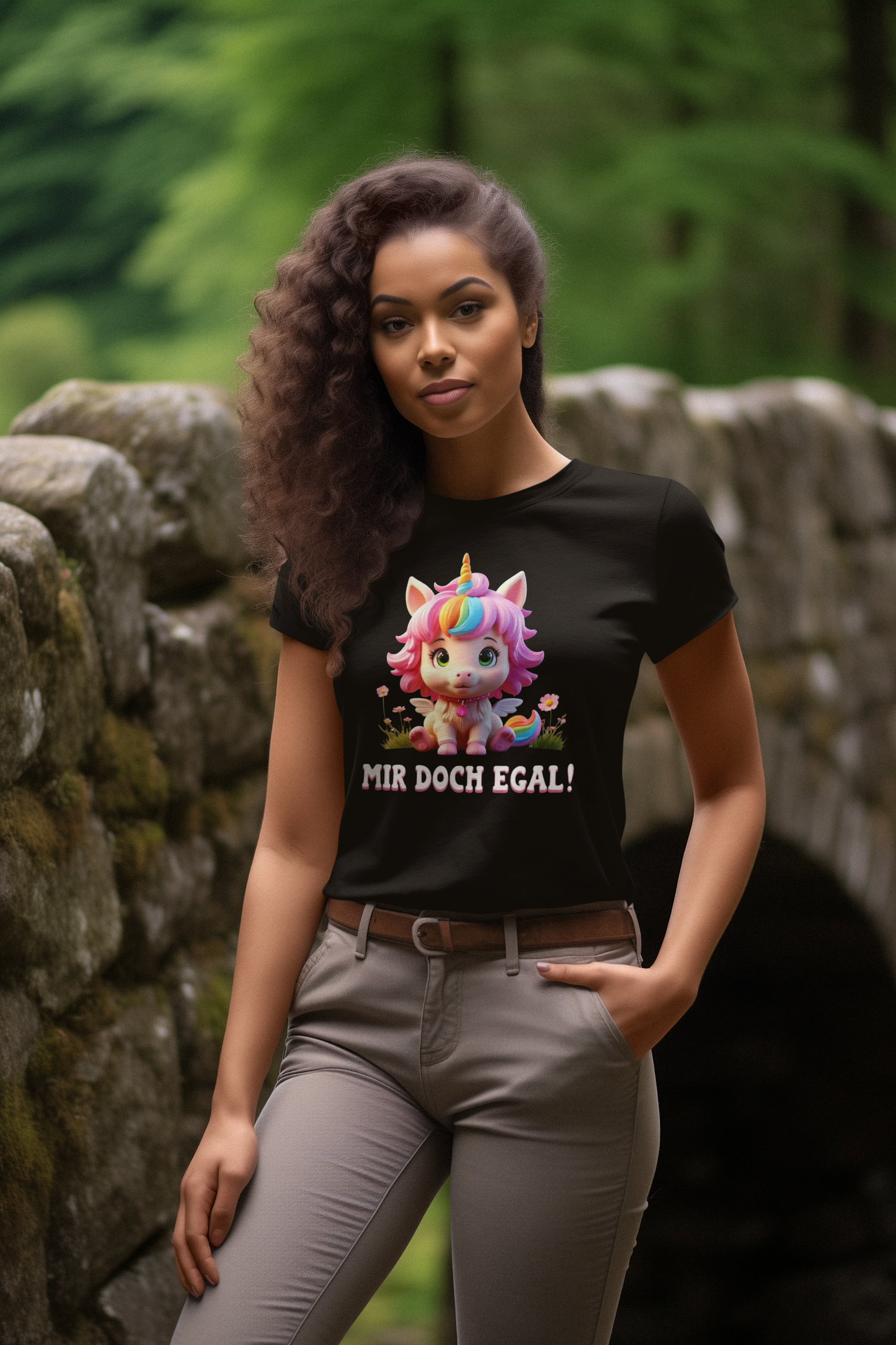 Einhorn Cute auf Wiese Mir doch egal Front- Unisex Erwachsenen Bio Creator T-Shirt ST/ST SH