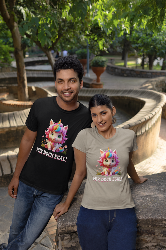 Einhorn Cute auf Wiese Mir doch egal Front- Unisex Erwachsenen Bio Creator T-Shirt ST/ST SH