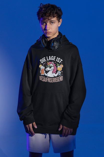 Einhorn Die Lage ist Besäufniserregend  Front- Unisex Erwachsenen Bio Slammer Oversized Hoodie SH