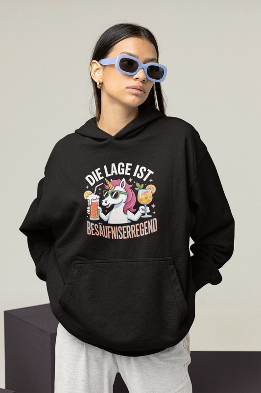 Einhorn Die Lage ist Besäufniserregend  Front- Unisex Erwachsenen Bio Slammer Oversized Hoodie SH