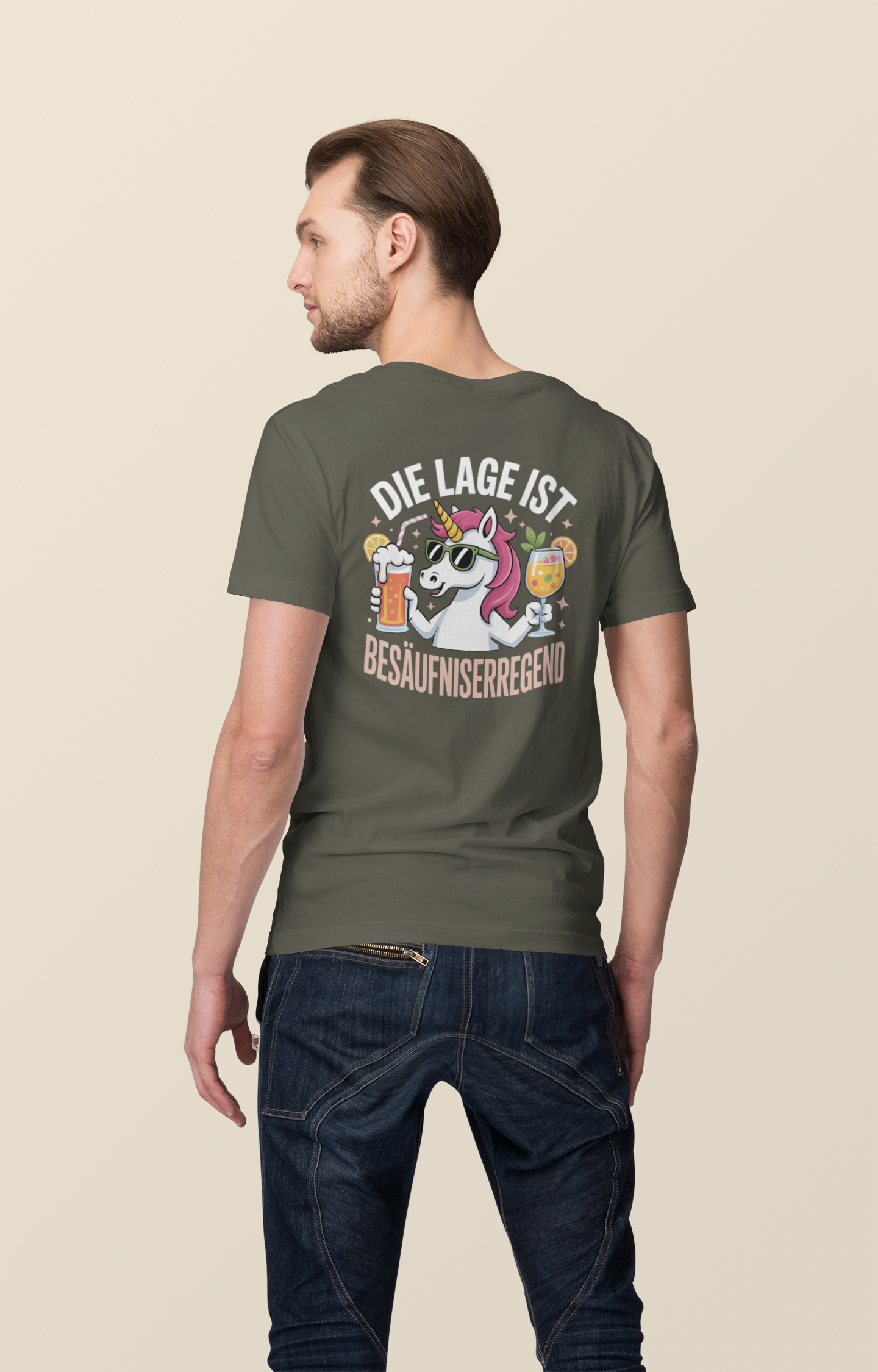 Einhorn Die Lage ist Besäufniserregend Backside - Unisex Erwachsenen Bio Creator T-Shirt SH