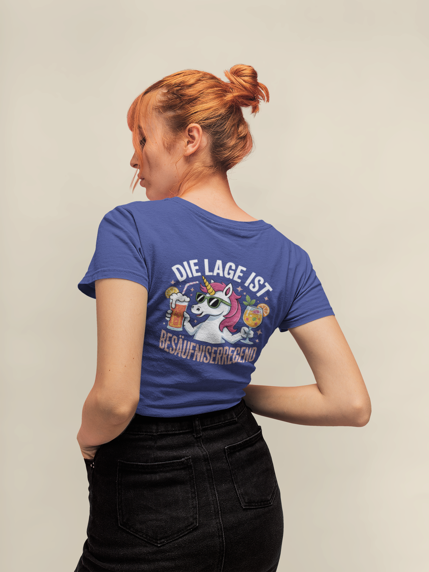 Einhorn Die Lage ist Besäufniserregend Backside - Unisex Erwachsenen Bio Creator T-Shirt SH