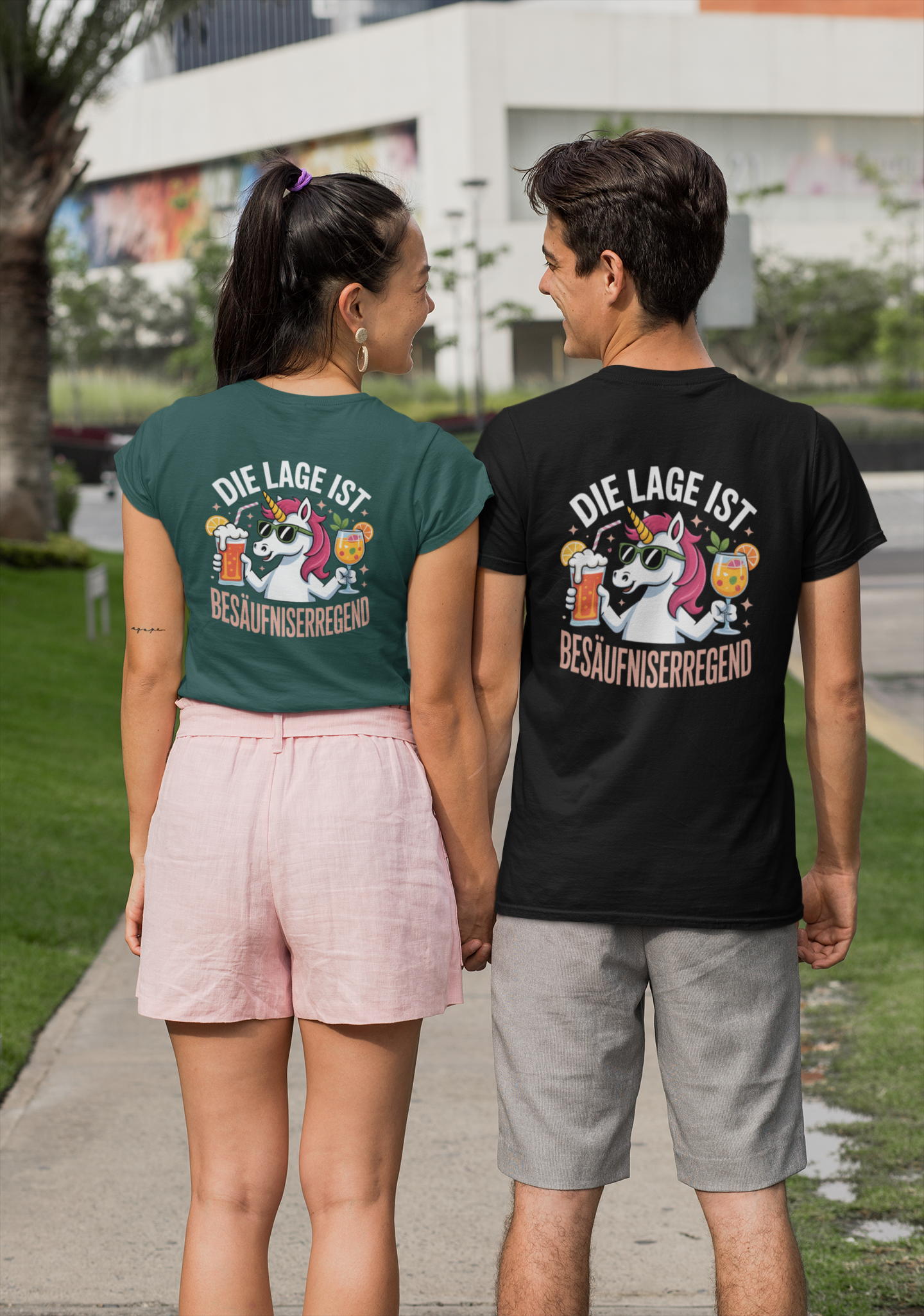 Einhorn Die Lage ist Besäufniserregend Backside - Unisex Erwachsenen Bio Creator T-Shirt SH