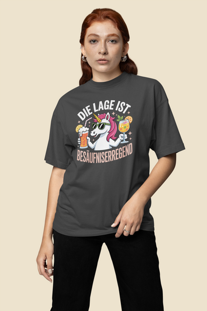 Einhorn Die Lage ist Besäufniserregend Front- Unisex Erwachsenen Bio Creator T-Shirt SH