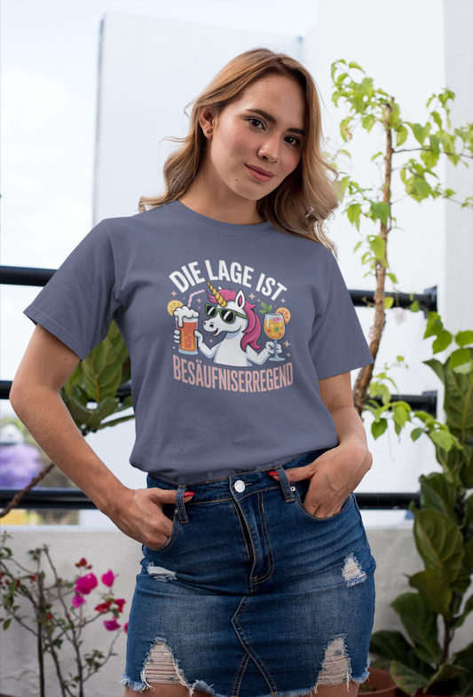 Einhorn Die Lage ist Besäufniserregend Front- Unisex Erwachsenen Bio Creator T-Shirt SH
